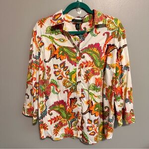 Lauren Ralph Lauren Women’s Size 1X 100% Cotton Paisley Button-Down Shirt